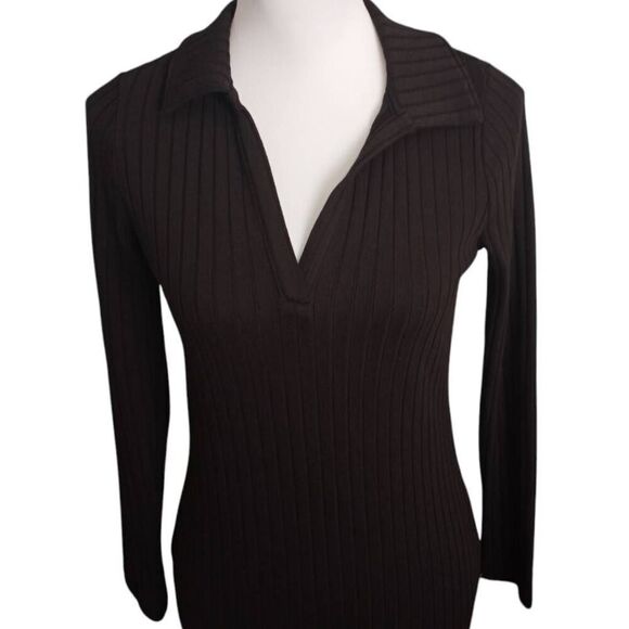 OLD NAVY POLO STYLE RIBBED BLACK MIDI DRESS SZ.S EUC. - Picture 4 of 9
